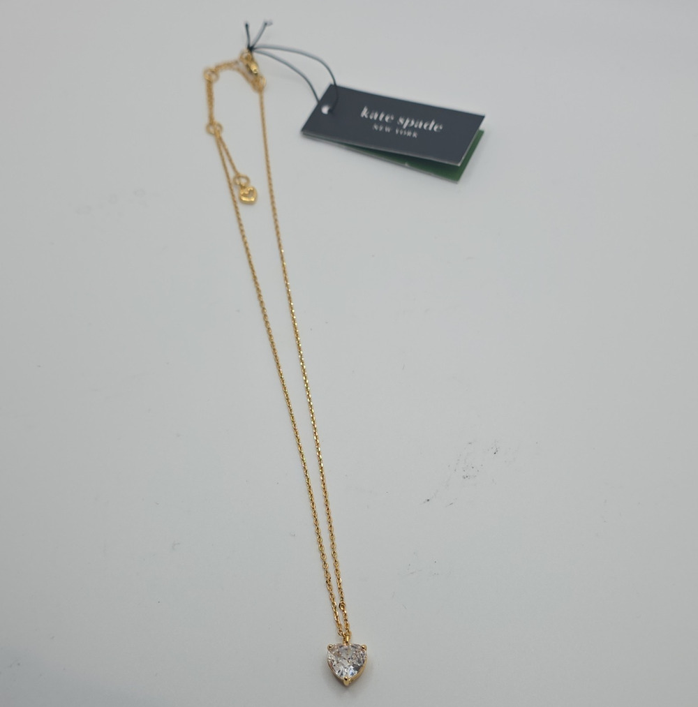 kate spade new york Gold Tone Heart Crystal Charm Pendant Necklace Lobster
